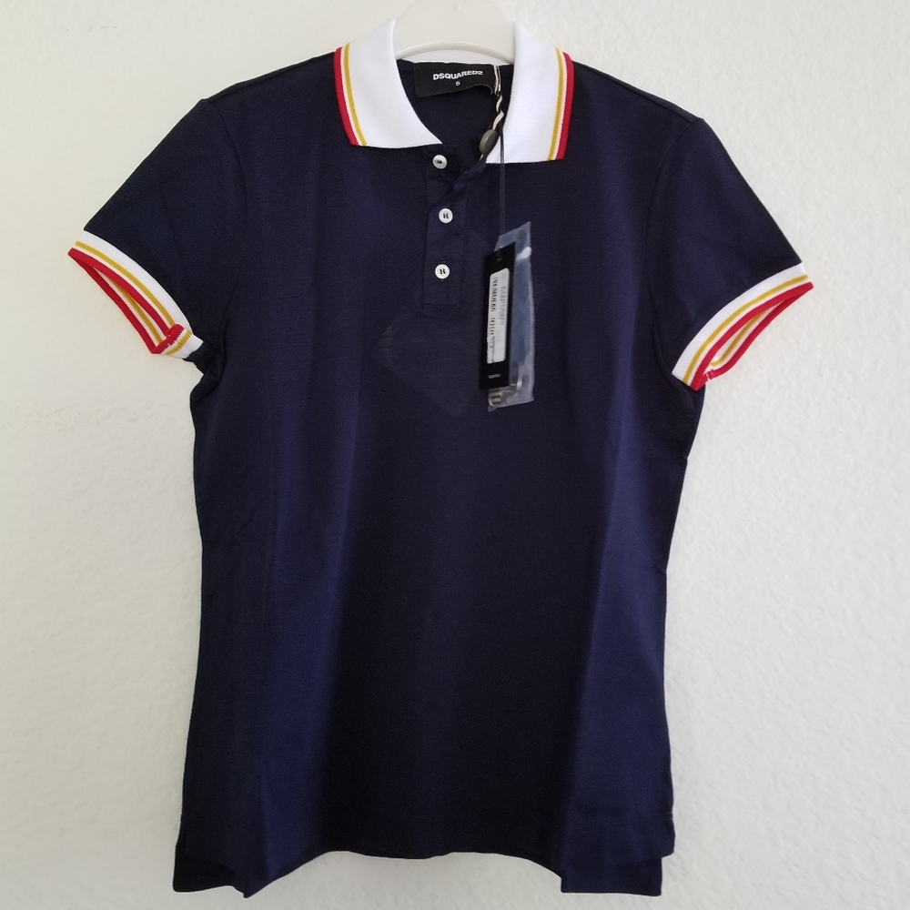 Dsquared2 Cotton White Collar Polo Shirt Blue Size S Small - Picture 3 of 8